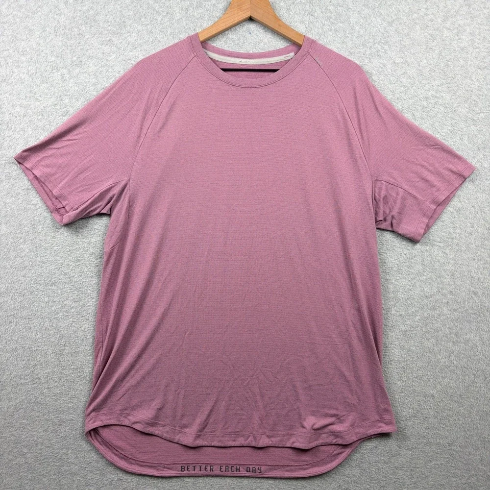 Lululemon Drysense Shirt Mens XL Dusty Pink Short Sleeve Curve Hem Stretch Tee